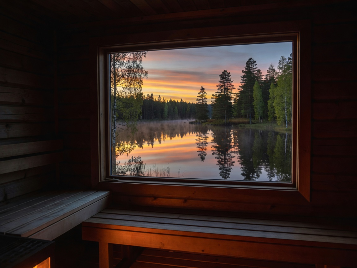 Maisema saunan ikkunasta